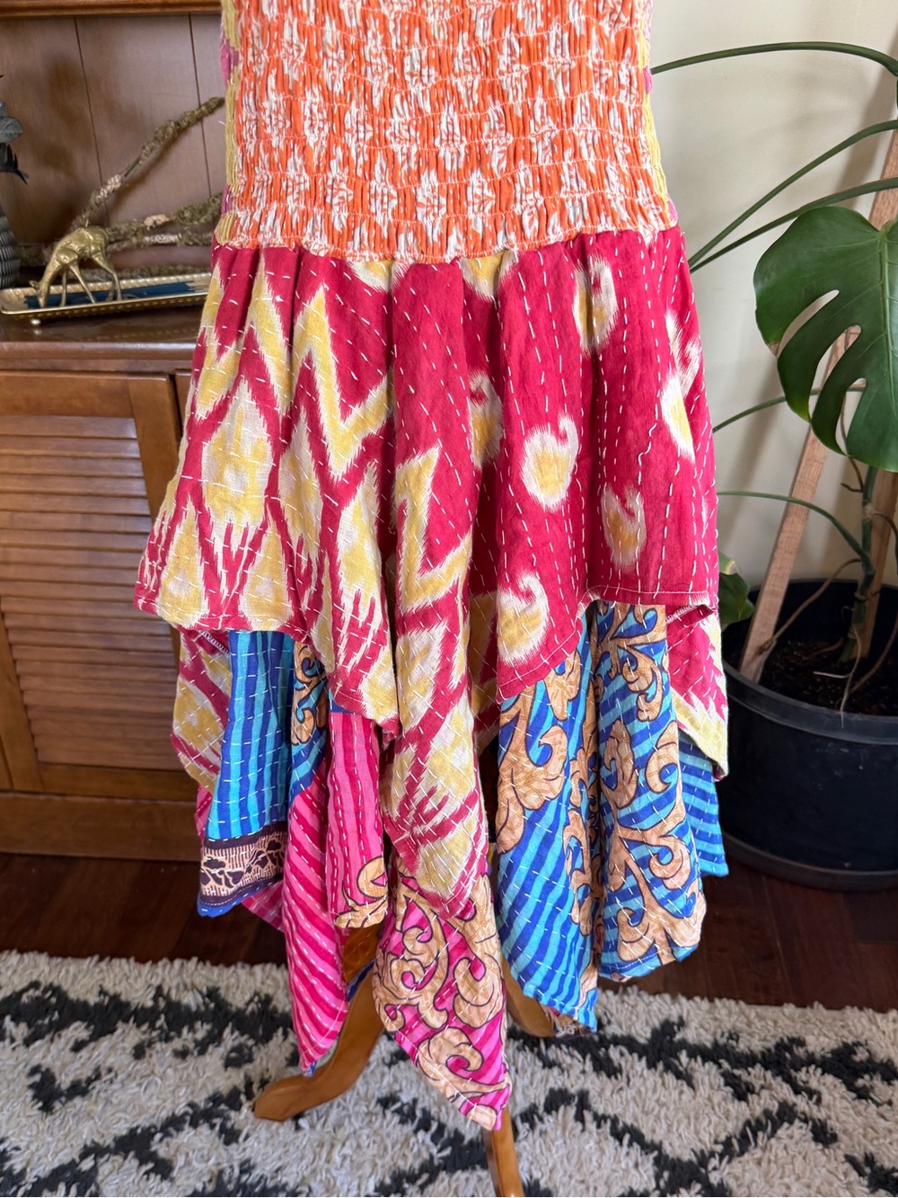 Wevez Kantha Bohemian Patchwork Pixie Skirt Corset Sundress Pink Multi OS - Picture 10 of 14